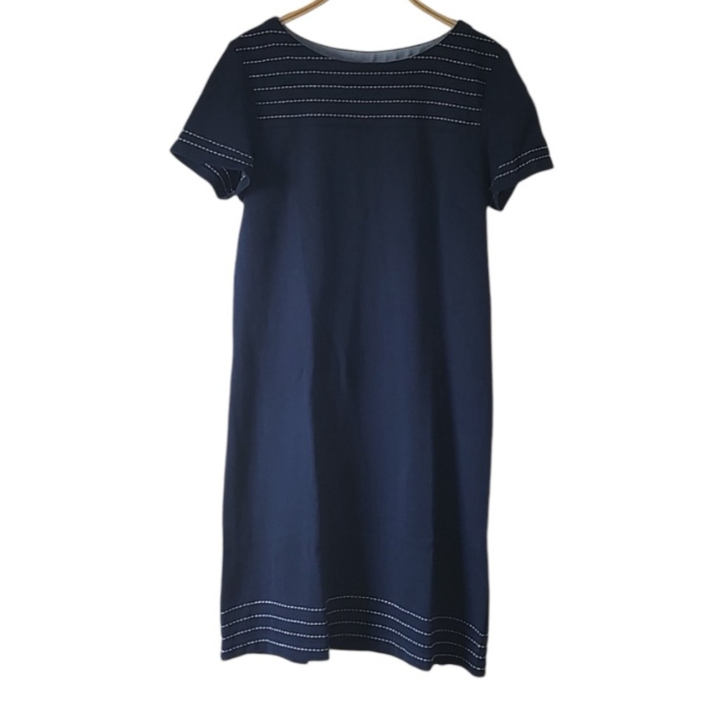 Brooks Brothers Dress Shift Style Contrast Stitching Navy Blue White Size Medium